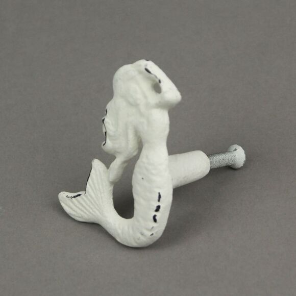 Set of 6 White Painted Cast Iron Mermaid Drawer Pull Rustic Furniture Decor Knob - Picture 12 of 12